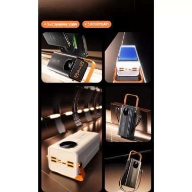 Sạc Dự Phòng 50.000-80.000mAh Siêu Dung Lượng, Sạc Nhanh 120W + Cáp Sạc Nhanh, Đa Dây, Giá 285.000đ