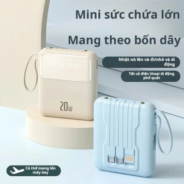 Sạc dự phòng 50.000mAh 120W bảo hành 2 năm, kèm dây kép và 4 cục sạc cùng lúc - Giá 198.000 VND