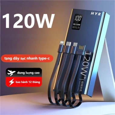 Sạc dự phòng 50.000mAh 120W nhanh, dung lượng lớn kèm dây cắm đa điện thoại - 215k