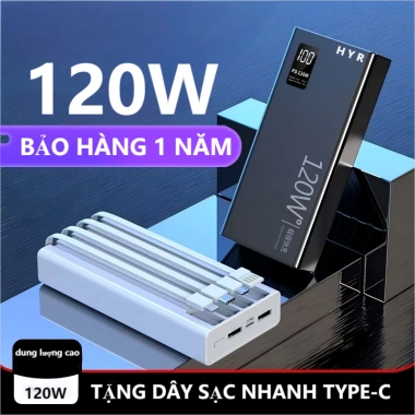 Sạc dự phòng 50.000mAh 120W nhanh, dung lượng lớn kèm dây cắm đa điện thoại - 215k