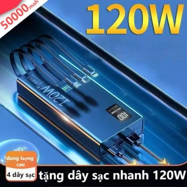 Sạc dự phòng 50.000mAh 120W nhanh, dung lượng lớn kèm dây cắm đa điện thoại - 215k