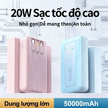 Sạc dự phòng 50.000mAh 20W Siêu nhanh - Kèm 3 cáp - Giá chỉ 339.999 VND