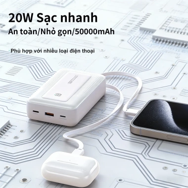 Sạc dự phòng 50.000mAh 20W Siêu nhanh - Kèm 3 cáp - Giá chỉ 339.999 VND