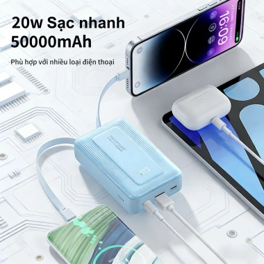 Sạc dự phòng 50.000mAh 20W Siêu nhanh - Kèm 3 cáp - Giá chỉ 339.999 VND 3 Sạc dự phòng 50.000mAh 20W Siêu nhanh - Kèm 3 cáp - Giá chỉ 339.999 VND 3