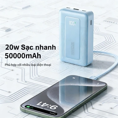 Sạc dự phòng 50.000mAh 20W Siêu nhanh - Kèm 3 cáp - Giá chỉ 339.999 VND