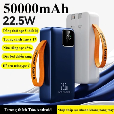 Sạc dự phòng 50.000mAh 22.5W nhanh, đèn pin tích hợp, 2 dây Type-C/LN, màn hình LED - Giá ưu đãi 429.000₫ 6