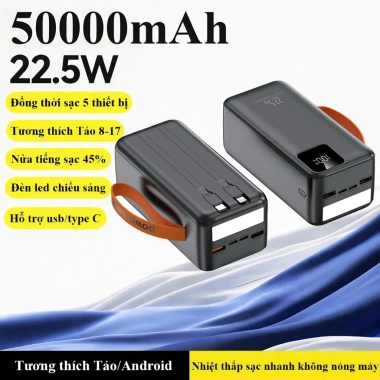 Sạc dự phòng 50.000mAh 22.5W nhanh, đèn pin tích hợp, 2 dây Type-C/LN, màn hình LED - Giá ưu đãi 429.000₫ 7