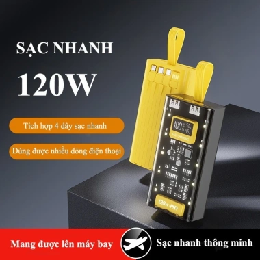 Sạc Dự Phòng 50.000mAh 22.5W Siêu Nhanh, 4 Dây Đa Năng, Sạc Laptop, Điện Thoại, Tablet