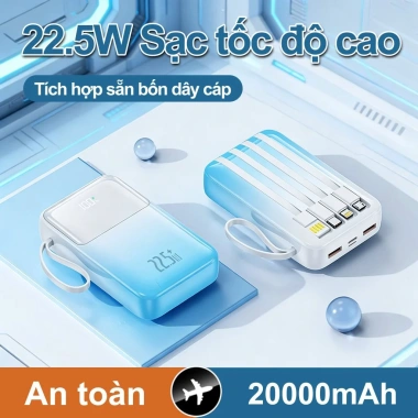 Sạc dự phòng 50.000mAh tích hợp 4 dây cáp 22.5W sạc nhanh, đa thiết bị, an toàn, chỉ 299.999₫ 3