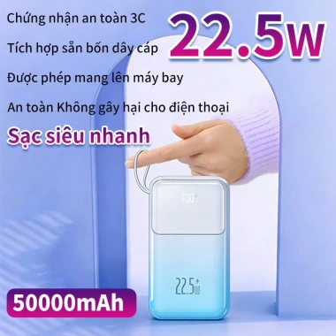 Sạc dự phòng 50.000mAh tích hợp 4 dây cáp 22.5W sạc nhanh, đa thiết bị, an toàn, chỉ 299.999₫ 7