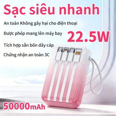 Sạc dự phòng 50.000mAh tích hợp 4 dây cáp 22.5W sạc nhanh, đa thiết bị, an toàn, chỉ 299.999₫ 8