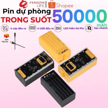 Sạc Dự Phòng 50.000mAh Trong Suốt 120W PD/20W + 4 Dây & Đèn LED - Giá 329.000₫ Sạc Dự Phòng 50.000mAh Trong Suốt 120W PD/20W + 4 Dây & Đèn LED - Giá 329.000₫