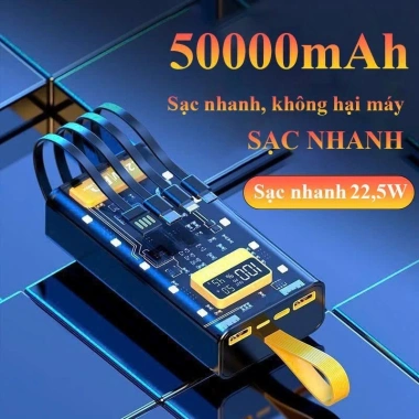Sạc dự phòng 50.000mAh trong suốt 22.5W 2 cổng Type‑C 20W kèm 4 đầu sạc 329.000₫