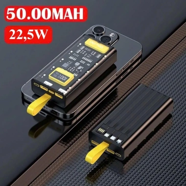 Sạc dự phòng 50.000mAh trong suốt 22.5W 2 cổng Type‑C 20W kèm 4 đầu sạc 329.000₫