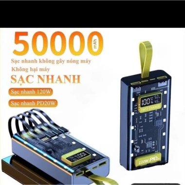 Sạc Dự Phòng 50.000mAh Trong Suốt Check‑in Máy Bay - Sạc Nhanh 22.5W, Đầu Sạc Đa Dụng, LED Hiển Thị, Giá 329.000₫