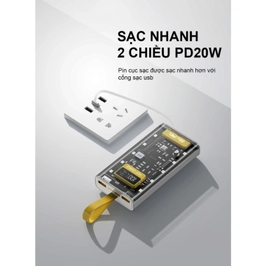 Sạc dự phòng 50.000mAh trong suốt, PD 22.5W sạc nhanh, 10 LED tích hợp, giá chỉ 200.000đ 8