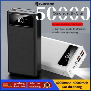 Sạc dự phòng 50.000mAh/40.000mAh dung lượng lớn, 4 đầu vào 3 đầu ra, sạc nhanh - Giá 300.000đ