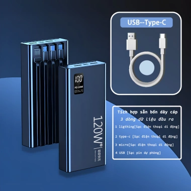 Sạc dự phòng 57.000mAh 120W Siêu Nhanh, 4 dây cáp đa năng, phù hợp mọi điện thoại - 329.999đ