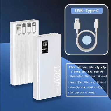 Sạc dự phòng 57.000mAh 120W Siêu Nhanh, 4 dây cáp đa năng, phù hợp mọi điện thoại - 329.999đ