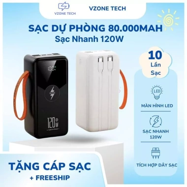 Sạc dự phòng 80.000mAh 120W sạc nhanh, pin lớn, đa cổng - Giá 590.000 VND