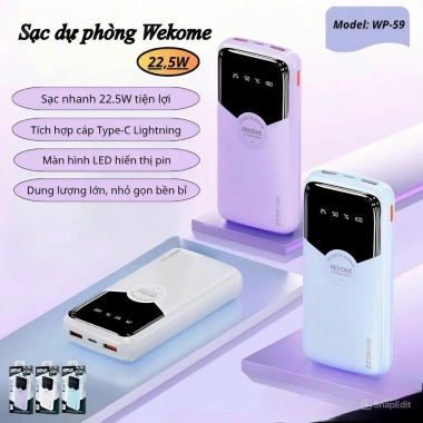 Sạc dự phòng AK 121 20.000mAh - Pin dung lượng lớn, tích hợp dây sạc nhanh cho mọi điện thoại, giảm giá 20% 235.000₫ 6
