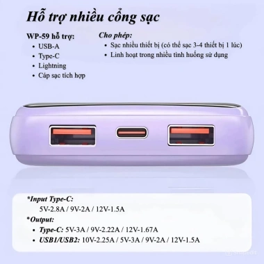 Sạc dự phòng AK 121 20.000mAh - Pin dung lượng lớn, tích hợp dây sạc nhanh cho mọi điện thoại, giảm giá 20% 235.000₫ 7