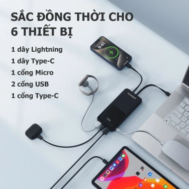 Sạc dự phòng ANRMESUN 10.000mAh PD 22.5W nhanh, LED hiển thị, tích hợp dây Type-C và Lightning cho iPhone Android 2 Sạc dự phòng ANRMESUN 10.000mAh PD 22.5W nhanh, LED hiển thị, tích hợp dây Type-C và Lightning cho iPhone Android 2