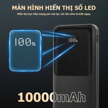 Sạc dự phòng ANRMESUN 10.000mAh PD 22.5W nhanh, LED hiển thị, tích hợp dây Type-C và Lightning cho iPhone Android