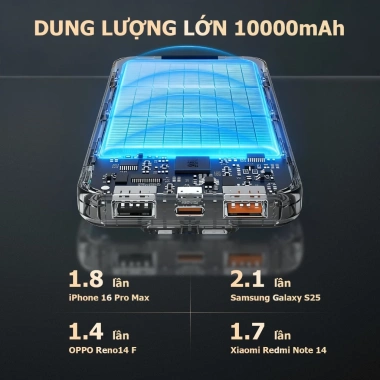 Sạc dự phòng ANRMESUN 10.000mAh PD 22.5W nhanh, LED hiển thị, tích hợp dây Type-C và Lightning cho iPhone Android