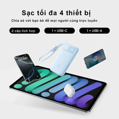 Sạc Dự Phòng Baseus FC11 10.000/20.000mAh 22.5W PD - 4 Cổng, 2 Cáp, Bảo Hành Chính Hãng - 599k