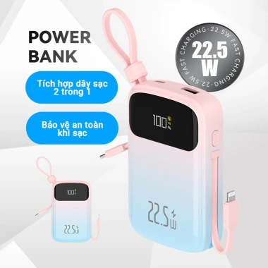 Sạc dự phòng BESTON 10.000/20.000mAh sạc nhanh 22.5W, 2 dây C và L, LED, chỉ 359.000₫