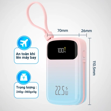 Sạc dự phòng BESTON 10.000/20.000mAh sạc nhanh 22.5W, 2 dây C và L, LED, chỉ 359.000₫ 5 Sạc dự phòng BESTON 10.000/20.000mAh sạc nhanh 22.5W, 2 dây C và L, LED, chỉ 359.000₫ 5