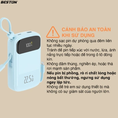 Sạc dự phòng BESTON 10.000/20.000mAh sạc nhanh 22.5W, 2 dây C và L, LED, chỉ 359.000₫ 8 Sạc dự phòng BESTON 10.000/20.000mAh sạc nhanh 22.5W, 2 dây C và L, LED, chỉ 359.000₫ 8
