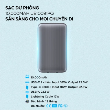 Sạc Dự Phòng Energizer 10.000mAh 22.5W - Tích Cáp Lightning va Type-C, Chính Hãng, Bảo hành 1 năm, Giá ưu đãi 800k 2