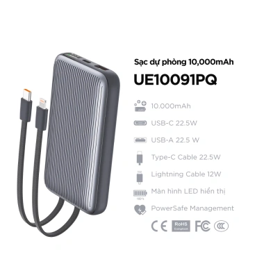 Sạc Dự Phòng Energizer 10.000mAh 22.5W - Tích Cáp Lightning va Type-C, Chính Hãng, Bảo hành 1 năm, Giá ưu đãi 800k 10