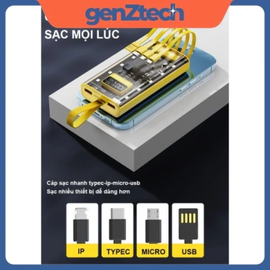 Sạc Dự Phòng GenZtech 120W 30.000mAh, 4 Cổng Sạc Nhanh 22,5W, Tích Hợp, Phù Hợp Mọi Loại Máy, Giá 175k