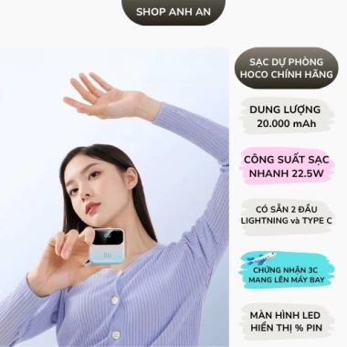 Sạc dự phòng Hoco 20.000mAh PD 22.5W và Màn hình LED tích hợp - Giá chỉ 289.000₫ 2 Sạc dự phòng Hoco 20.000mAh PD 22.5W và Màn hình LED tích hợp - Giá chỉ 289.000₫ 2