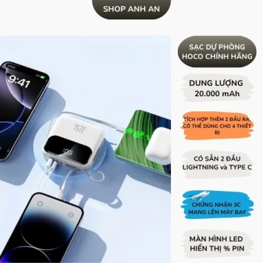 Sạc dự phòng Hoco 20.000mAh PD 22.5W và Màn hình LED tích hợp - Giá chỉ 289.000₫