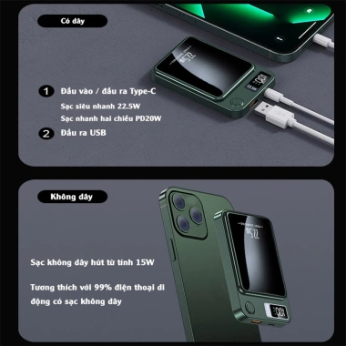 Sạc dự phòng hút nam châm 22.5W siêu mỏng, sạc nhanh 20.000/30.000mAh không dây 2