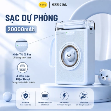 Sạc Dự Phòng HUTO 20.000mAh Sạc Nhanh, Phù Hợp Mọi Loại Máy, Giá 179.000 VND