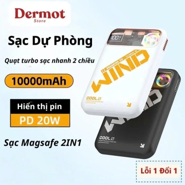 Sạc Dự Phòng Không Dây 10.000mAh + Quạt Tản Nhiệt, Sạc Siêu Nhanh, Kèm Cáp Dự Phòng - Giá 329k