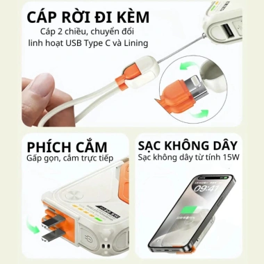 Sạc Dự Phòng Không Dây 22,5W 20.000mAh - Sạc Nhanh, Củ Sạc Công Suất Cao, Bảo Hành 12 Tháng, Giá 395.000 VND 4