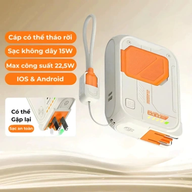 Sạc Dự Phòng Không Dây 22,5W 20.000mAh - Sạc Nhanh, Củ Sạc Công Suất Cao, Bảo Hành 12 Tháng, Giá 395.000 VND 5