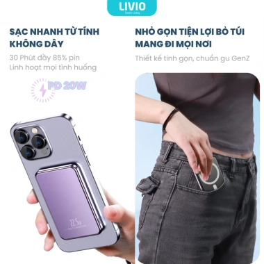 Sạc dự phòng không dây LIVIO Ultra Slim L09X 15W, vỏ nhôm, siêu mỏng, nhỏ gọn, CCC - 299k