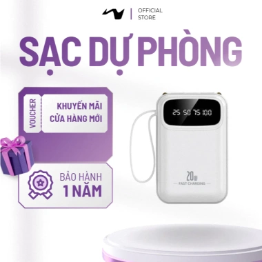 Sạc Dự Phòng Mini 20.000mAh Chính Hãng - 4 Cáp Tích Hợp, Đèn LED, Siêu Nhanh, Giá Ưu Đãi 105.300₫