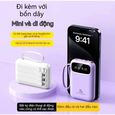 Sạc Dự Phòng Mini 20.000mAh Chính Hãng - 4 Cáp Tích Hợp, Đèn LED, Siêu Nhanh, Giá Ưu Đãi 105.300₫