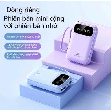 Sạc Dự Phòng Mini 20.000mAh Chính Hãng - 4 Cáp Tích Hợp, Đèn LED, Siêu Nhanh, Giá Ưu Đãi 105.300₫
