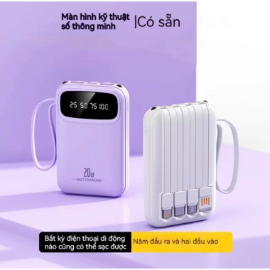 Sạc Dự Phòng Mini 20.000mAh Chính Hãng - 4 Cáp Tích Hợp, Đèn LED, Siêu Nhanh, Giá Ưu Đãi 105.300₫