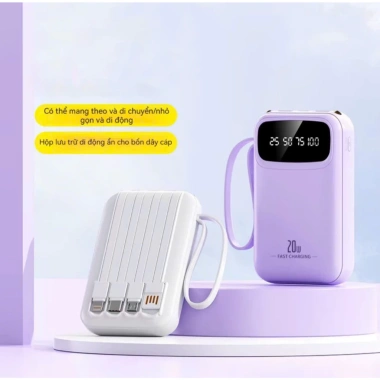 Sạc Dự Phòng Mini 20.000mAh Chính Hãng - 4 Cáp Tích Hợp, Đèn LED, Siêu Nhanh, Giá Ưu Đãi 105.300₫