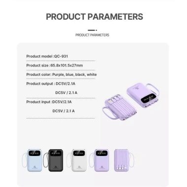Sạc Dự Phòng Mini 20.000mAh Chính Hãng - 4 Cáp Tích Hợp, Đèn LED, Siêu Nhanh, Giá Ưu Đãi 105.300₫
